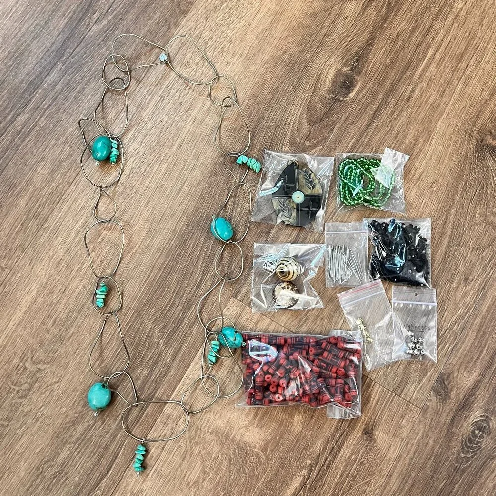 Bead Jewelry Making Craft Lot- Stone, Glass, Metal, Plastic, Turquoise Necklace